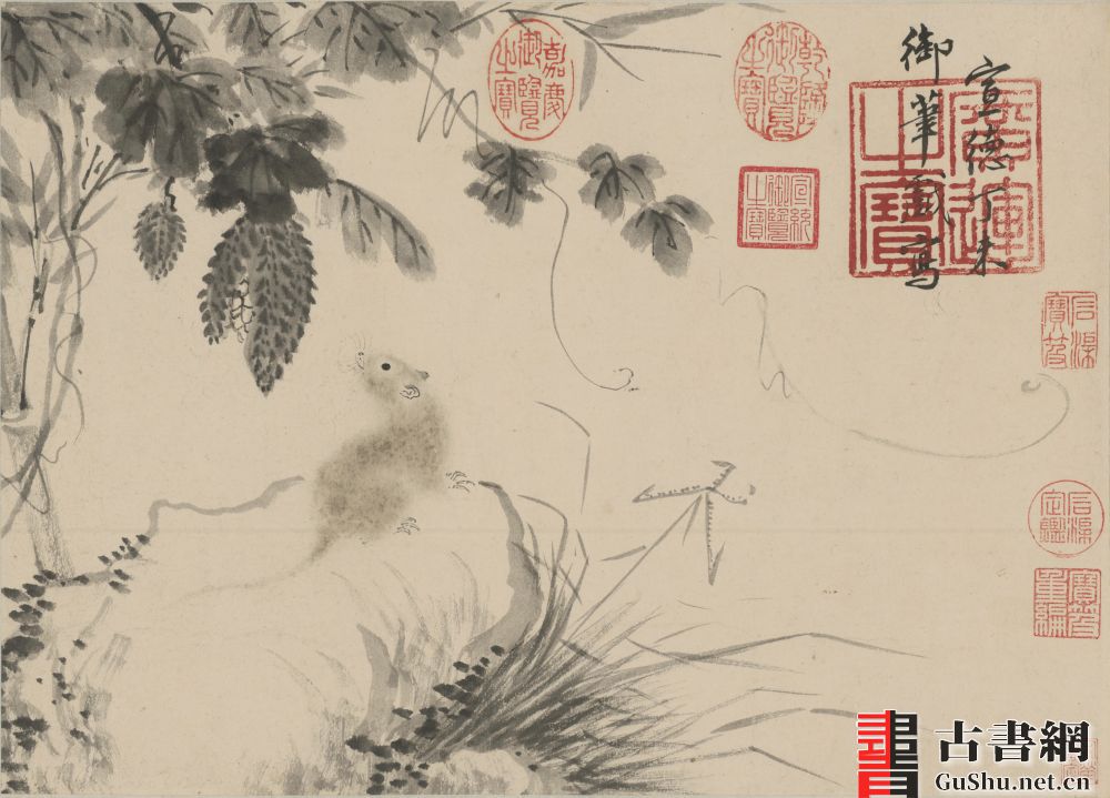 古代名画.三鼠图卷. 明宣宗. 朱瞻基作